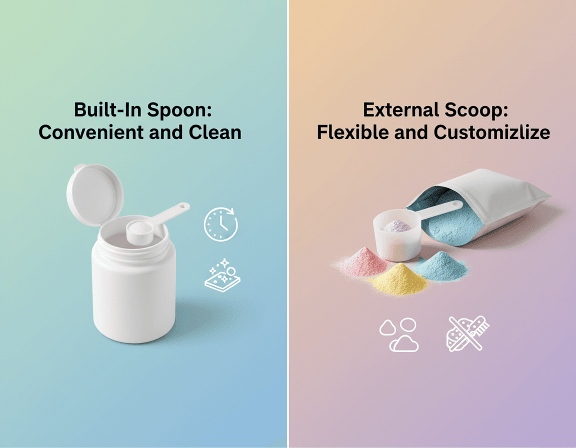 Įmontuotas šaukštas ir išorinis šaukštas