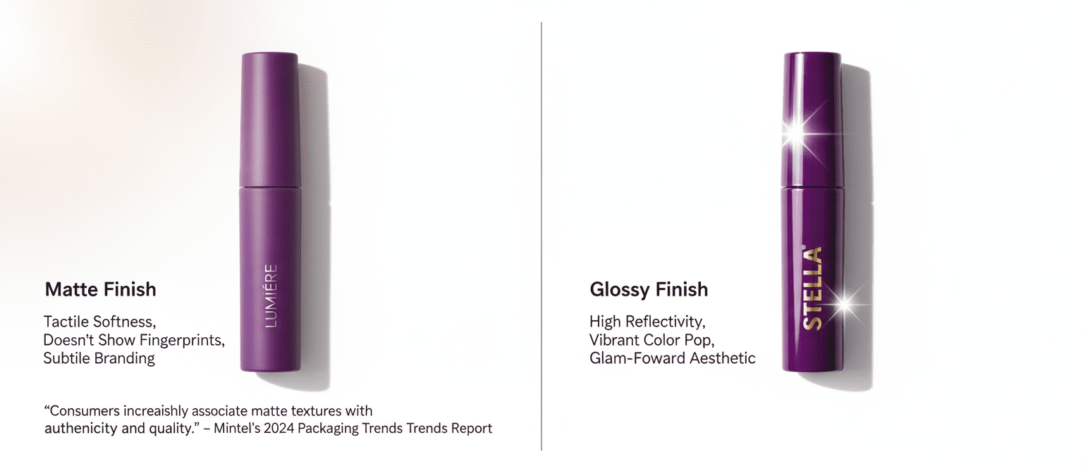 Finish opaco vs lucido del flacone del mascara viola