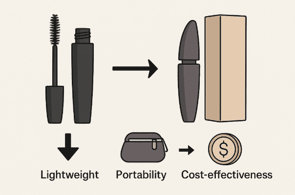 Empty mascara tube vs. traditional packaging