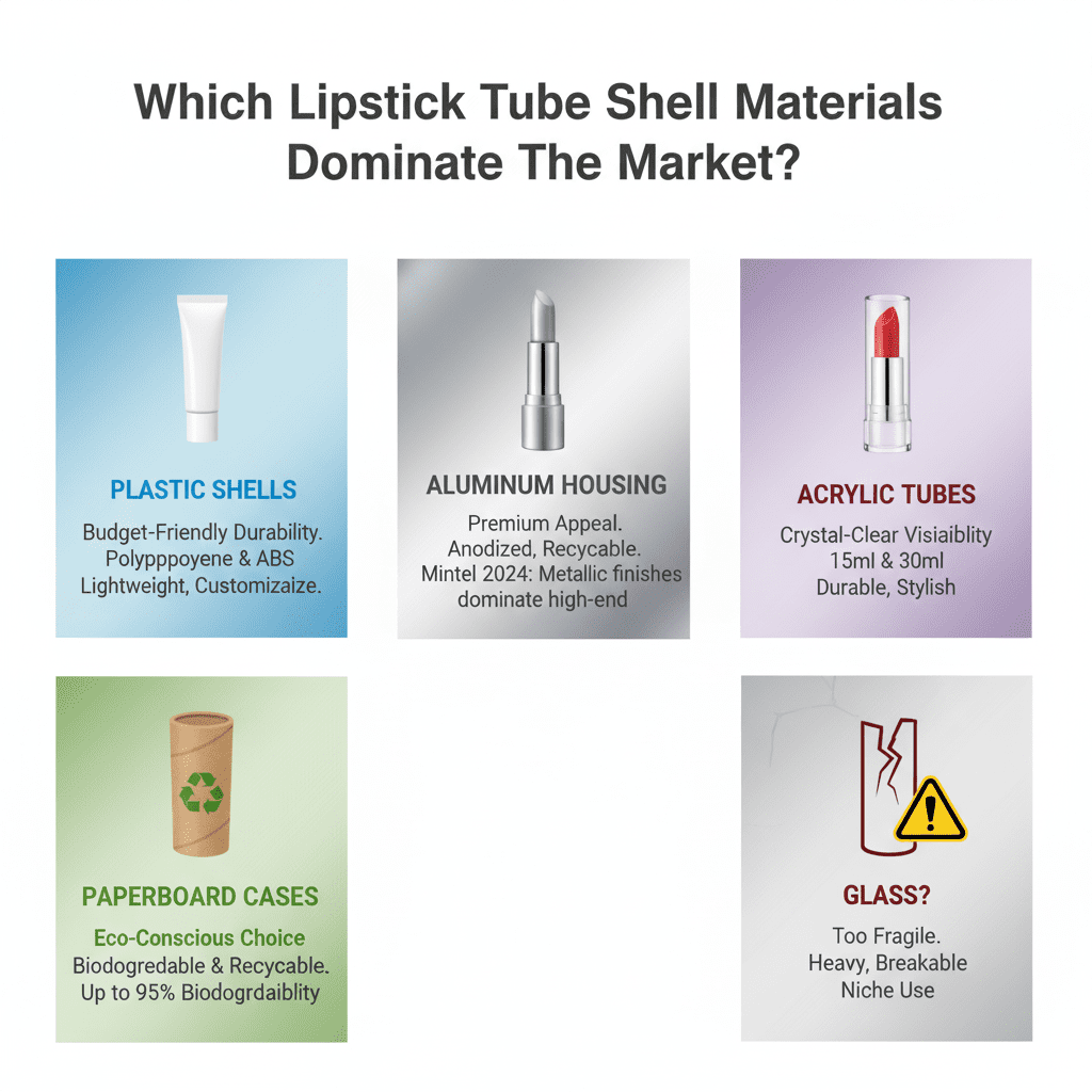 Vilka material för läppstiftsrör dominerar marknaden?