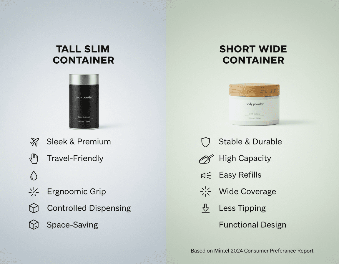 Tall Slim Vs. Short Wide Body Powder Container