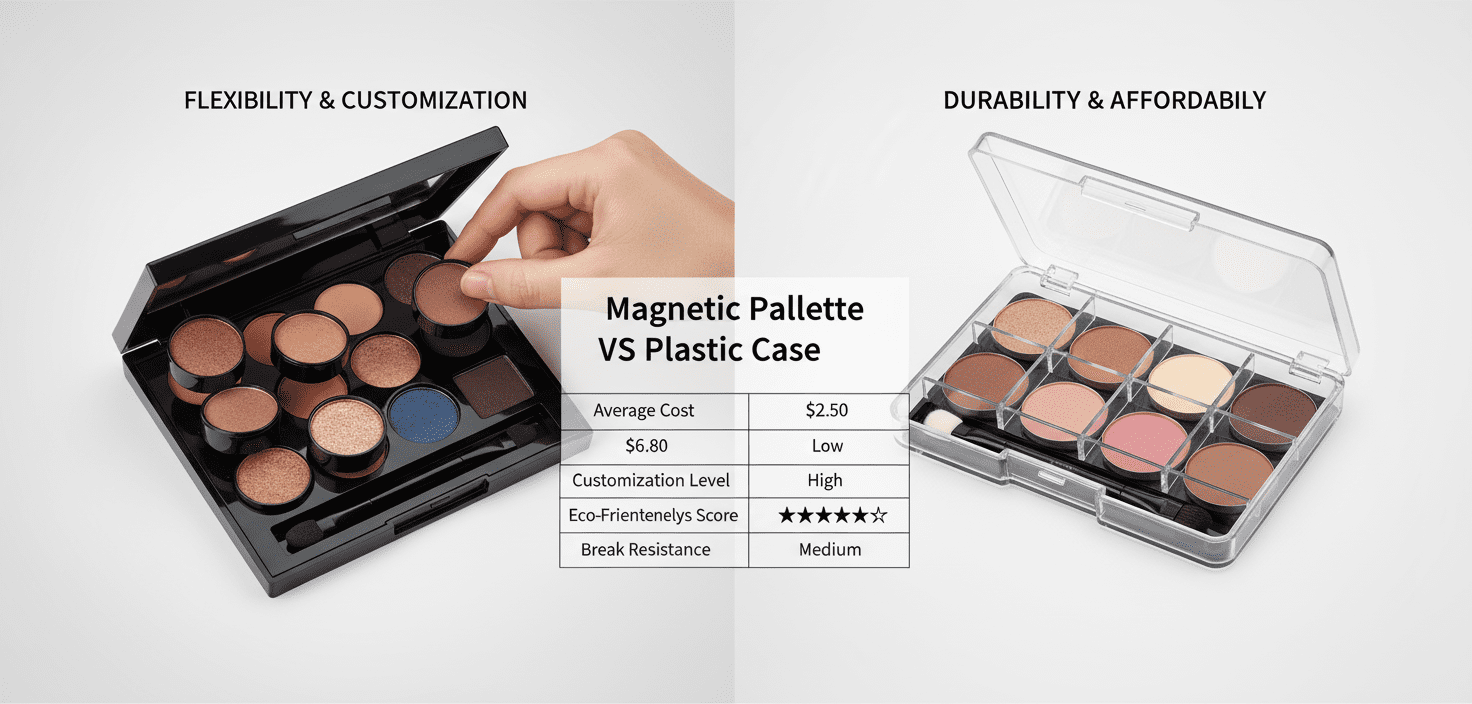 Leeg magnetisch make-uppalet versus plastic behuizing