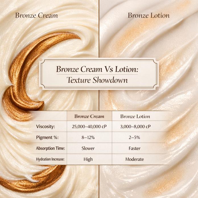 古铜霜与乳液:选择合适的产品插图1 古铜色霜膏与乳液:质地对比