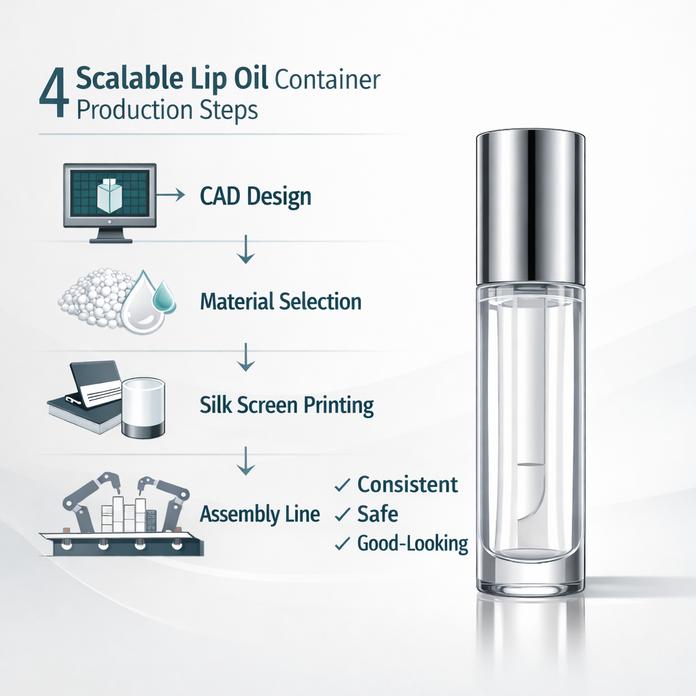 4 skalbara steg för produktion av lip oil-behållare