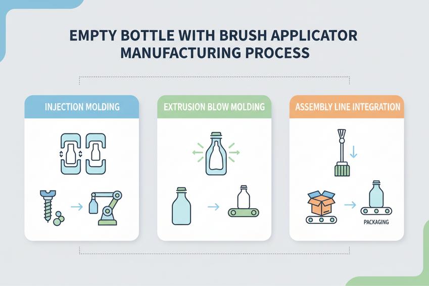 Процесс производства пустой бутылки с щеточным аппликатором объяснен