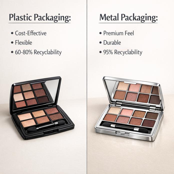 What Are Good Eyeshadow Palettes Packaging?插图2 Plastic Vs. Metal Palette Packaging