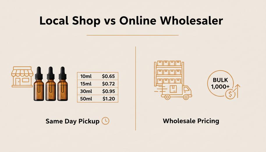 Searching for Amber Dropper Bottles Nearby? Here Is Where to Look插图2 Local Shop Vs. Online Wholesaler Comparison