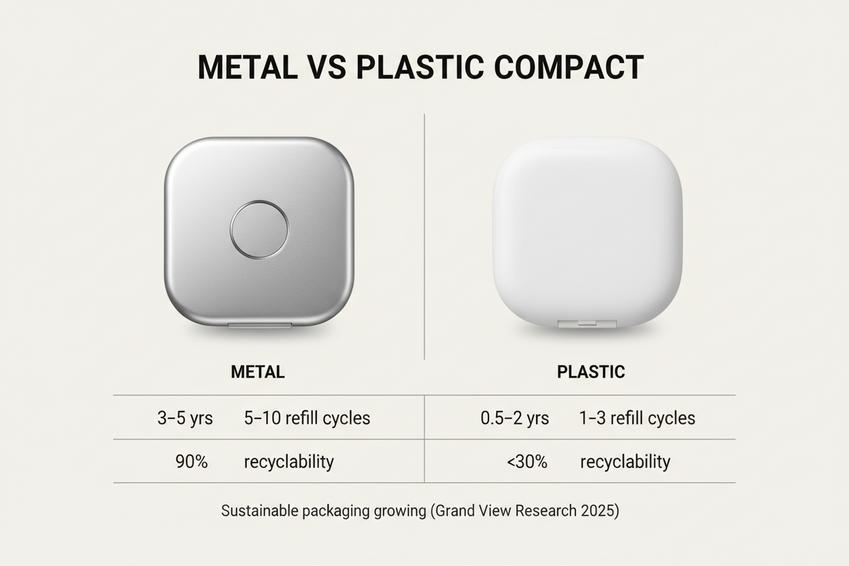 Why a Metal Makeup Compact Is the Sustainable Choice You Need插图1 Metal Vs. Plastic: Which Compact Wins?