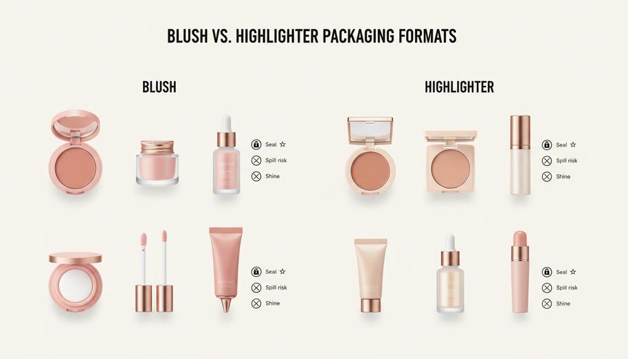 Types Of Blush Vs. Highlighter Packaging Formats