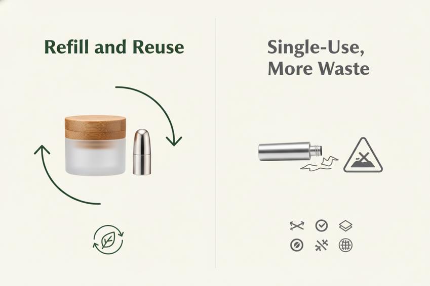 Envases de maquillaje recargables vs. de un solo uso
