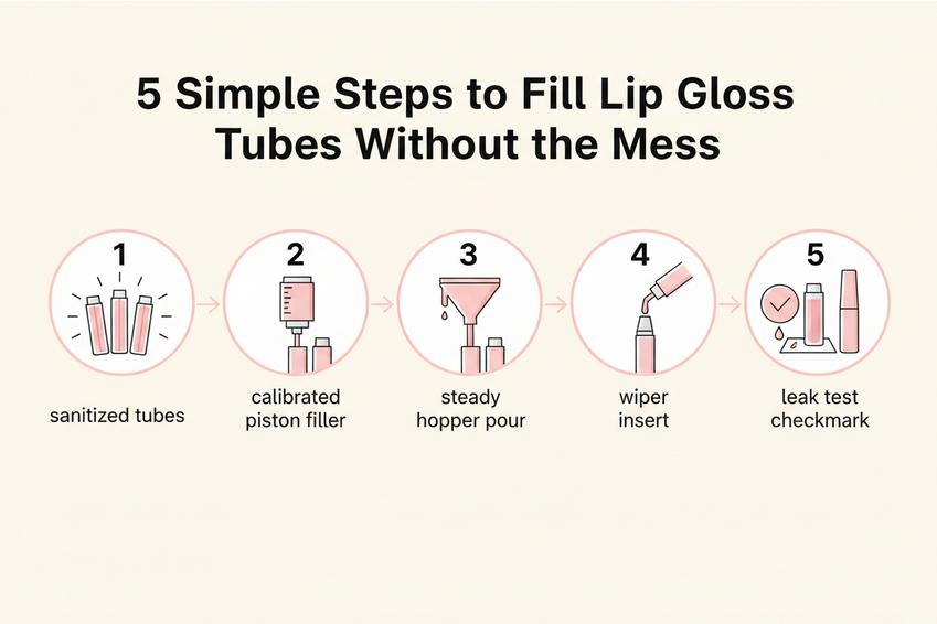messなしでリップグロスチューブを充填するための5つの簡単なステップ