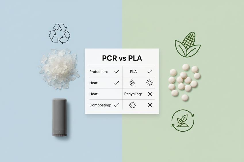 リップケア包装のバルク生産におけるPCRとPLAの比較